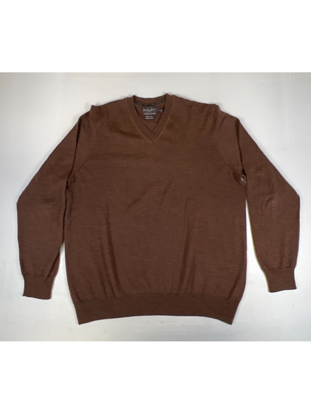 Black Brown 1826 Men XL Brown 100% Italian Merino Wool V Neck Pullover Sweater
